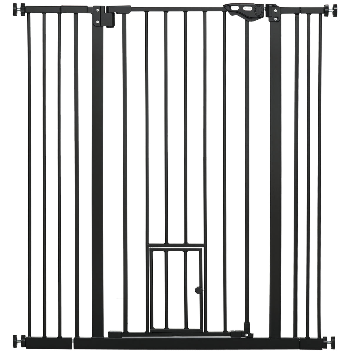Extra Tall Pet Gate, Indoor Dog Safety Gate, with Cat Flap, Auto Close, 74-101cm Wide - Black
