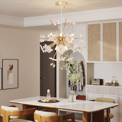 Crystal Chandeliers Ceiling Light with Flower, Modern Pendant Light with Adjustable Height, Ceiling Plate, Clear