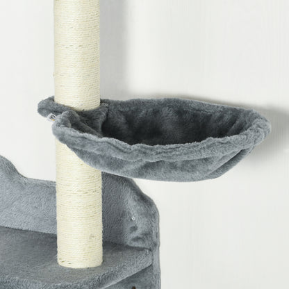 4 Piece Cat Shelf with Scratching Post, Wall-Mounted Cat Tree for Indoor Cat - Grey