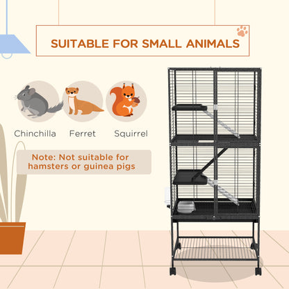 Rolling Chinchilla Cage, Small Animal Cage for Ferrets w/ Three Doors, Storage, Shelf, Tray, Bowl, Water Bottle