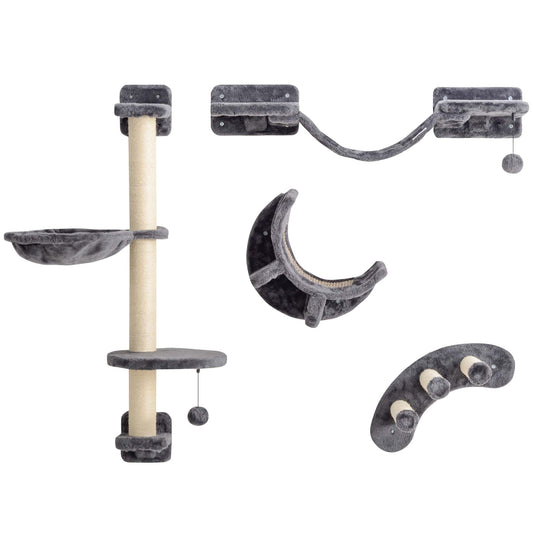 Four-Piece Cat Wall Furniture, with Hammock, Ladder, Platforms, Steps, for Indoor Use