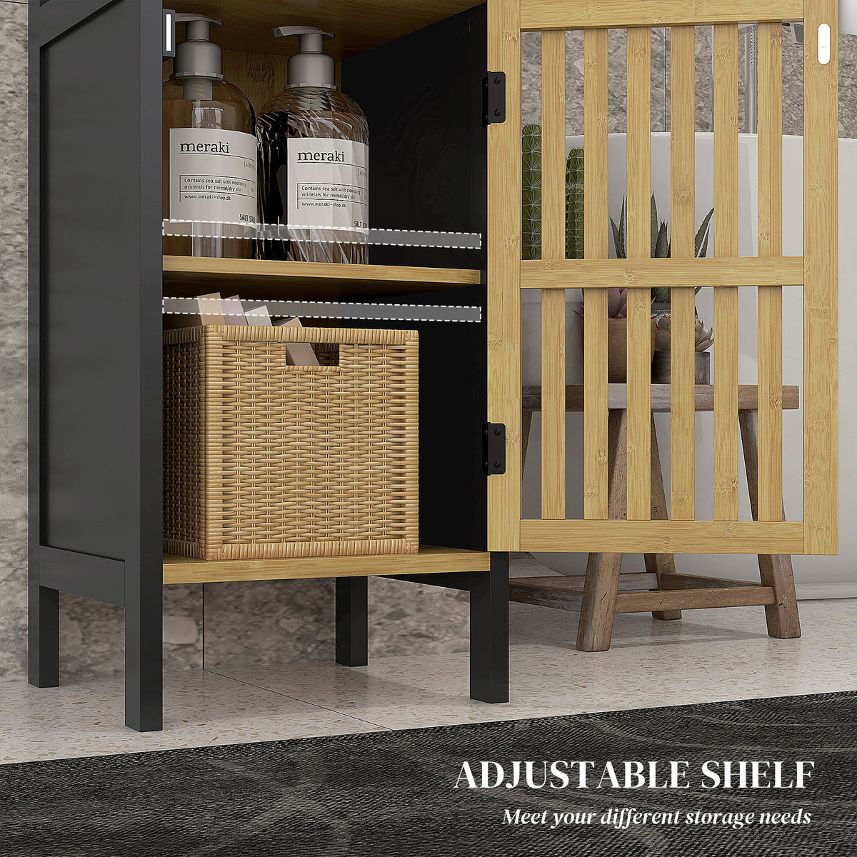Bamboo-Blend Retro Cut-Out Bathroom Storage Unit