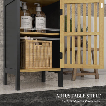 Bamboo-Blend Retro Cut-Out Bathroom Storage Unit