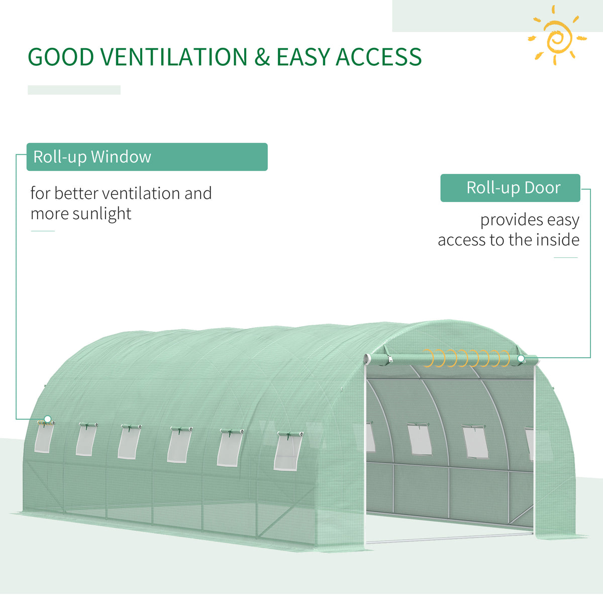 6 x 3 x 2 m Polytunnel Greenhouse with Roll-up Door and 12 Mesh Windows, Walk-in Garden Tunnel Warm House Tent with UV-resistant PE Cover and Galvanised Steel Frame, Green