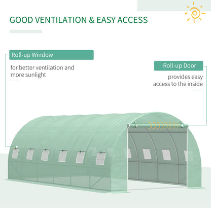 6 x 3 x 2 m Polytunnel Greenhouse with Roll-up Door and 12 Mesh Windows, Walk-in Garden Tunnel Warm House Tent with UV-resistant PE Cover and Galvanised Steel Frame, Green