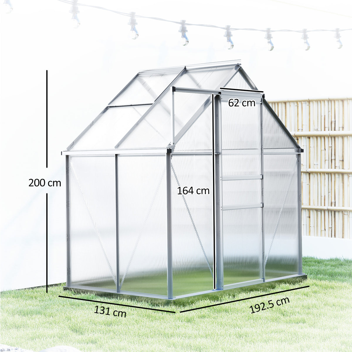 192.5 x 131cm Walk-In Polycarbonate Greenhouse - Silver-Tone