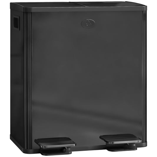 40L Dual Compartment Stainless Steel Bin, with Deodoriser Holders - Glossy Black