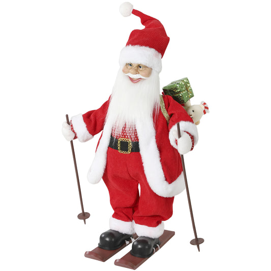 2ft Singing Skiing Santa Claus, Standing Christmas Animated Santa Figure with Ski Board, Sack, Sound/Touch Activated