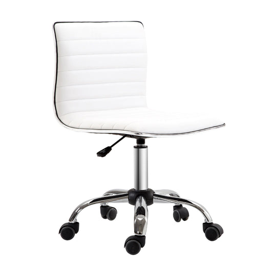 Adjustable Swivel Office Chair with Armless Mid-Back in PU Leather and Chrome Base