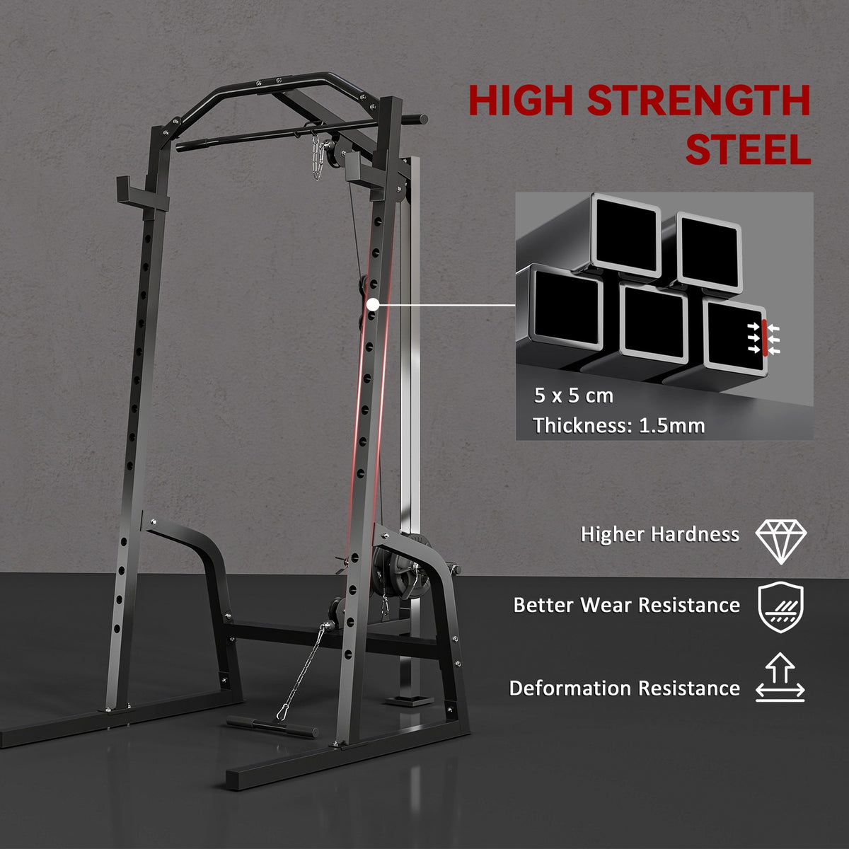 Power Cage Power Rack with 15-Level Squat Rack, Cable Pulley System, Lat Pulldown & Pull Up Bar