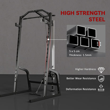 Power Cage Power Rack with 15-Level Squat Rack, Cable Pulley System, Lat Pulldown & Pull Up Bar