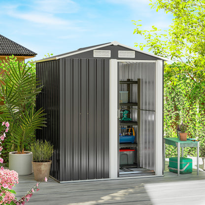 Garden Metal Tool Storage Shed with Sliding Door, Sloped Roof and Foundation Kit, 152 x 132 x 188cm