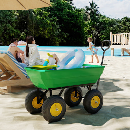 75 Litre Large Garden Cart, Tipping Wheelbarrows Heavy Duty Garden Dump Trolley 200kg Capacity for Festivals, Tools, Plants, Logs - Green