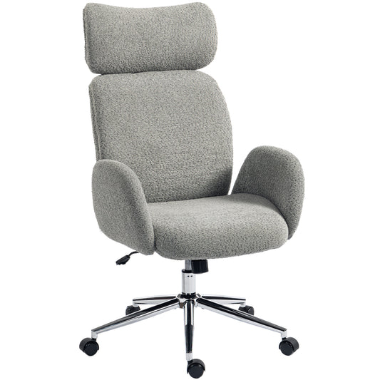 Office Chair with Adjustable Headrest, Spring Pack, Curved Line, Boucle Fabric