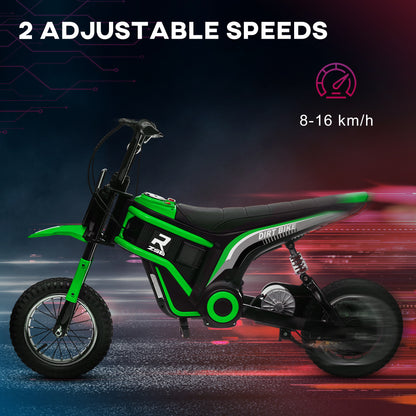 24V Electric Motorbike with Twist Grip Throttle, Music, Horn, 12" Pneumatic Tyres, 16km/h Max Speed - Green