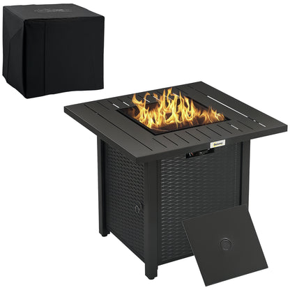 Rattan-style Propane Gas Fire Pit Table with 40, 000 BTU Burner, Square Smokeless Firepit Patio Heater with Thermocouple, Lava Rocks, Waterproof Cover, Spark Guard and Lid