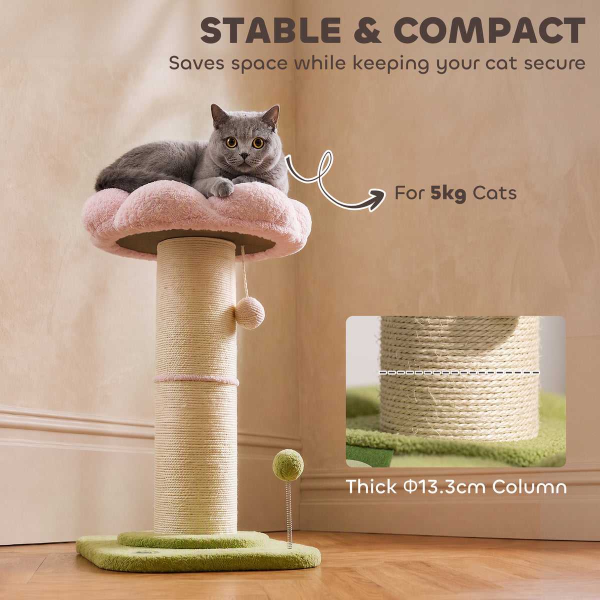 Cat Tree, Flower Cat Scratching Post with Thick Sisal Post, Dangling & Spring Balls, Bed, Kitty Activity Centre