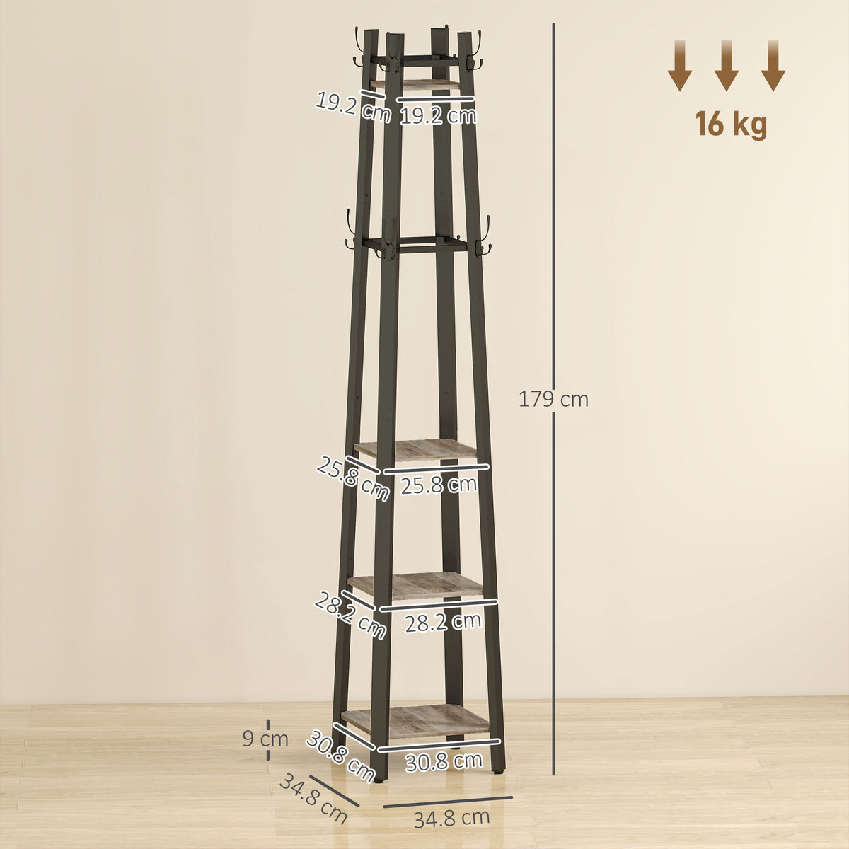 Industrial-Style Four Shelf Coat Stand