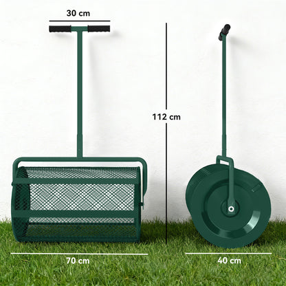 Compost Spreader, 24" Peat Moss Spreader with Height Adjustable T Shaped Handle and Metal Mesh Basket, Garden Spreader for Seeding, Spreading Manure