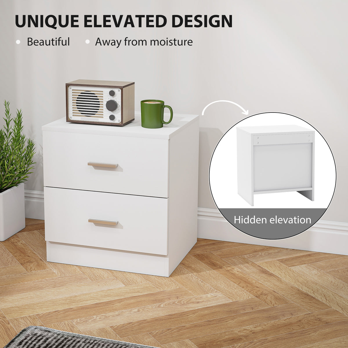 Modern Bedside Table, Beside Cabinet with 2 Drawers, for Bedroom, Living Room