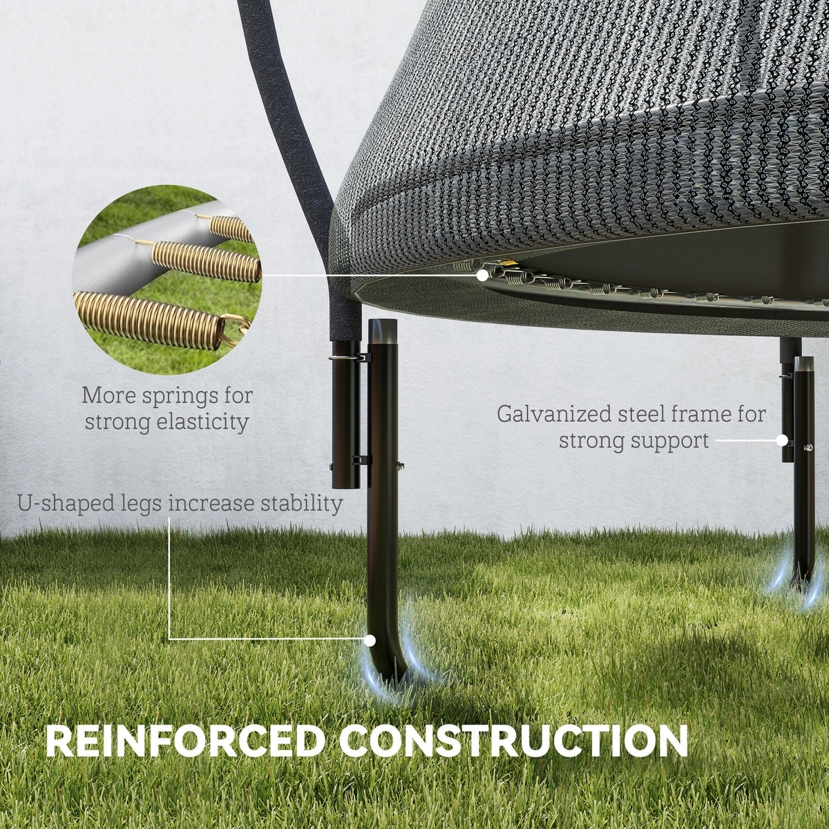 10ft Outdoor Trampoline with Enclosure Net, Spring Cover, Black
