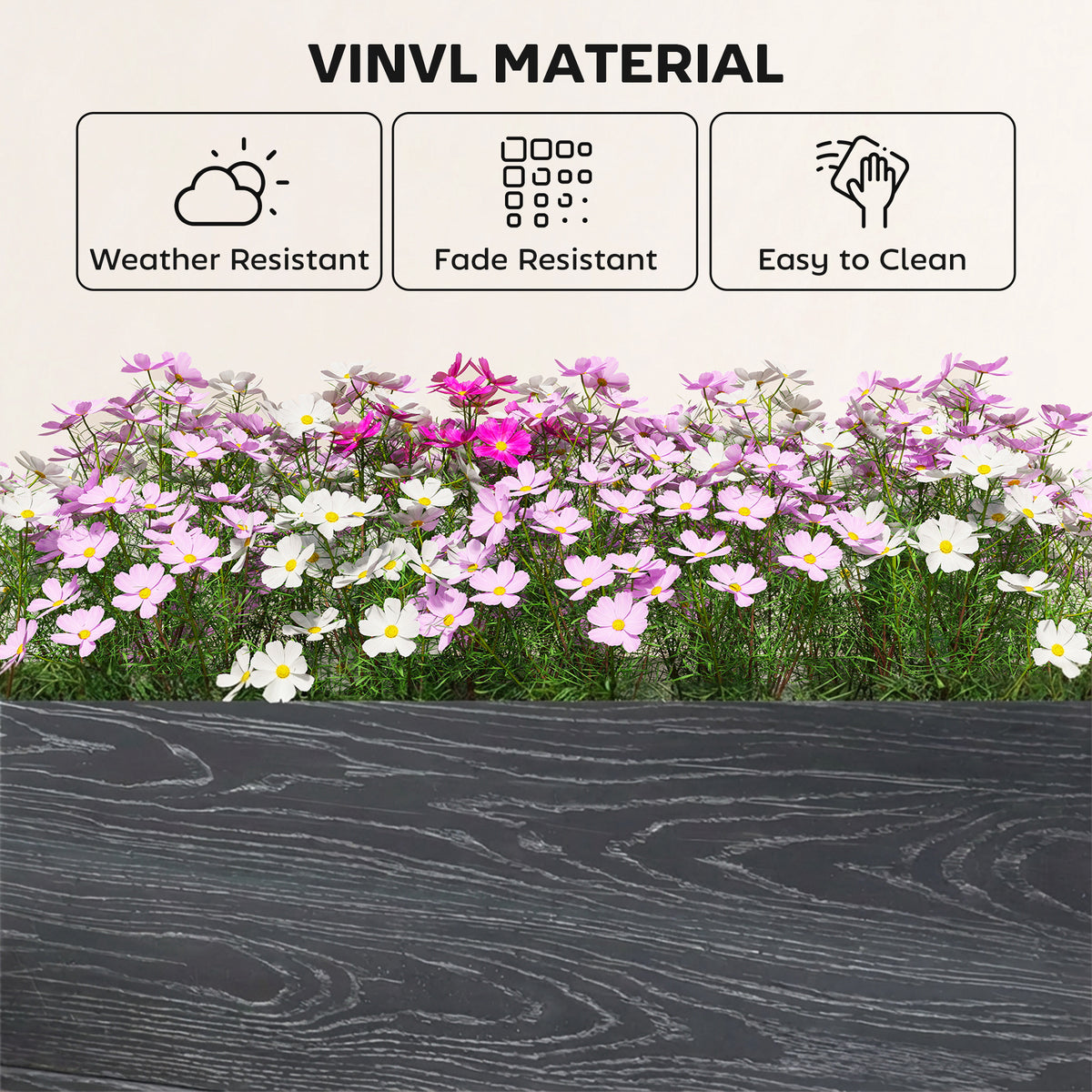 Vinyl Raised Garden Bed Kit, 3 x 3 x 1ft Modular Elevated Garden Box with Slotting Legs and Open Bottom, Dark Grey