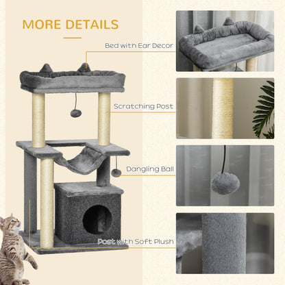 Cat Tree, 90cm Cat Tower with Sisal Scratching Posts, Cat Condo, Hammock, Top Perch and 2 Hanging Toys for Cats