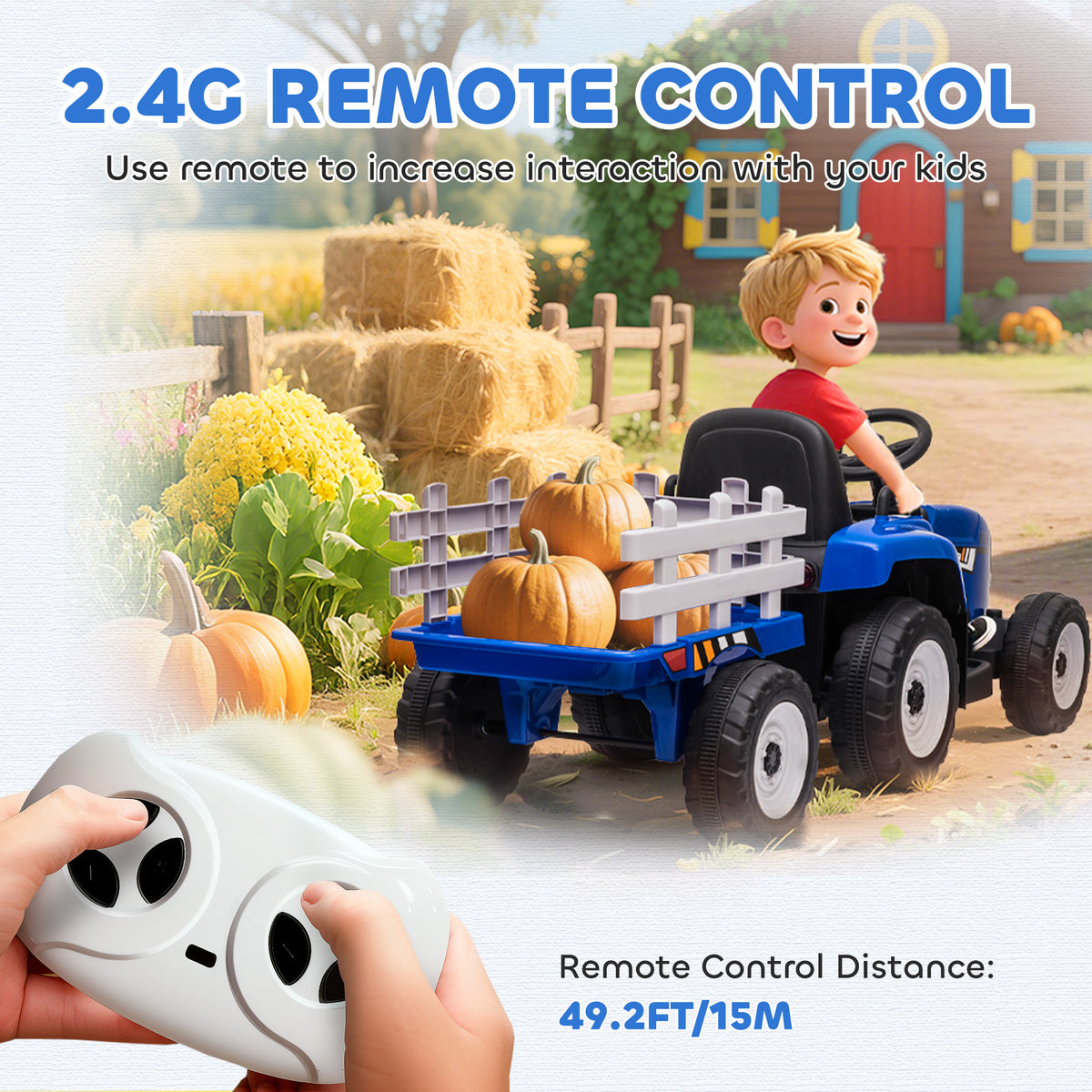Ride On Tractor, Battery Powered Electric Car, with Detachable Trailer, Remote Control, Music
