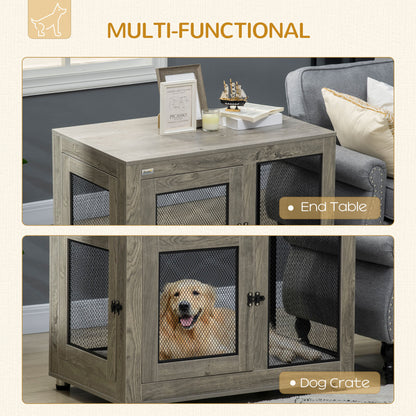2-in-1 Dog Cage & Side Table, with Two Doors, Cushion