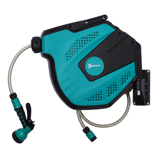 15m Garden Auto Hose Reel Wall Mounted Retractable 7 Patterns Spray Nozzle