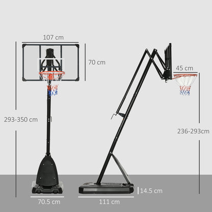 2.4-2.9m Adjustable Basketball Hoop and Stand with Weighted Base, Portable on Wheels