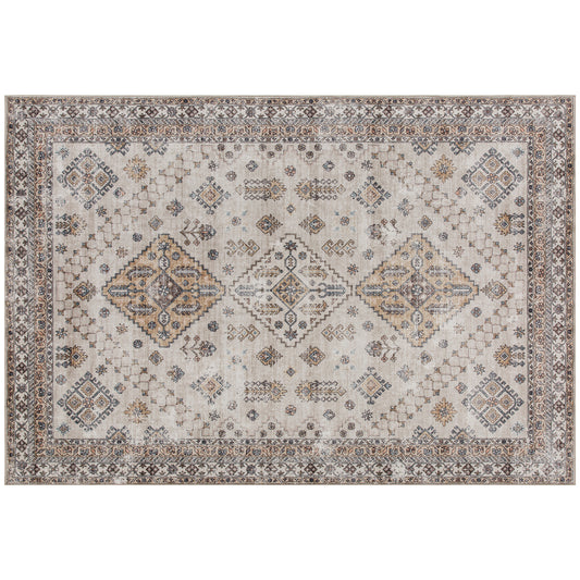 Vintage Area Rug, Non-Slip Washable Rug, Flannel Floor Carpet for Living Room, Bedroom, Dining Room, Home Office, 230 x 160 cm, Beige