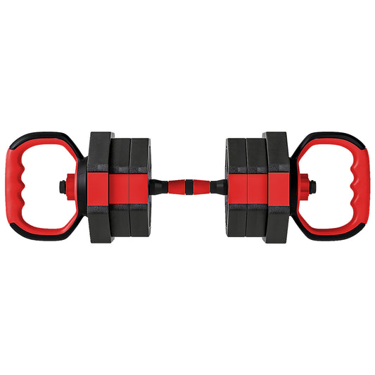 6-in-1 Adjustable Weight Dumbbells Set, Used as Kettlebell, Barbell, Dumbbell, Push-Up Stand, 20kg Free Weights Set for Men and Women Home Gym Training, Red