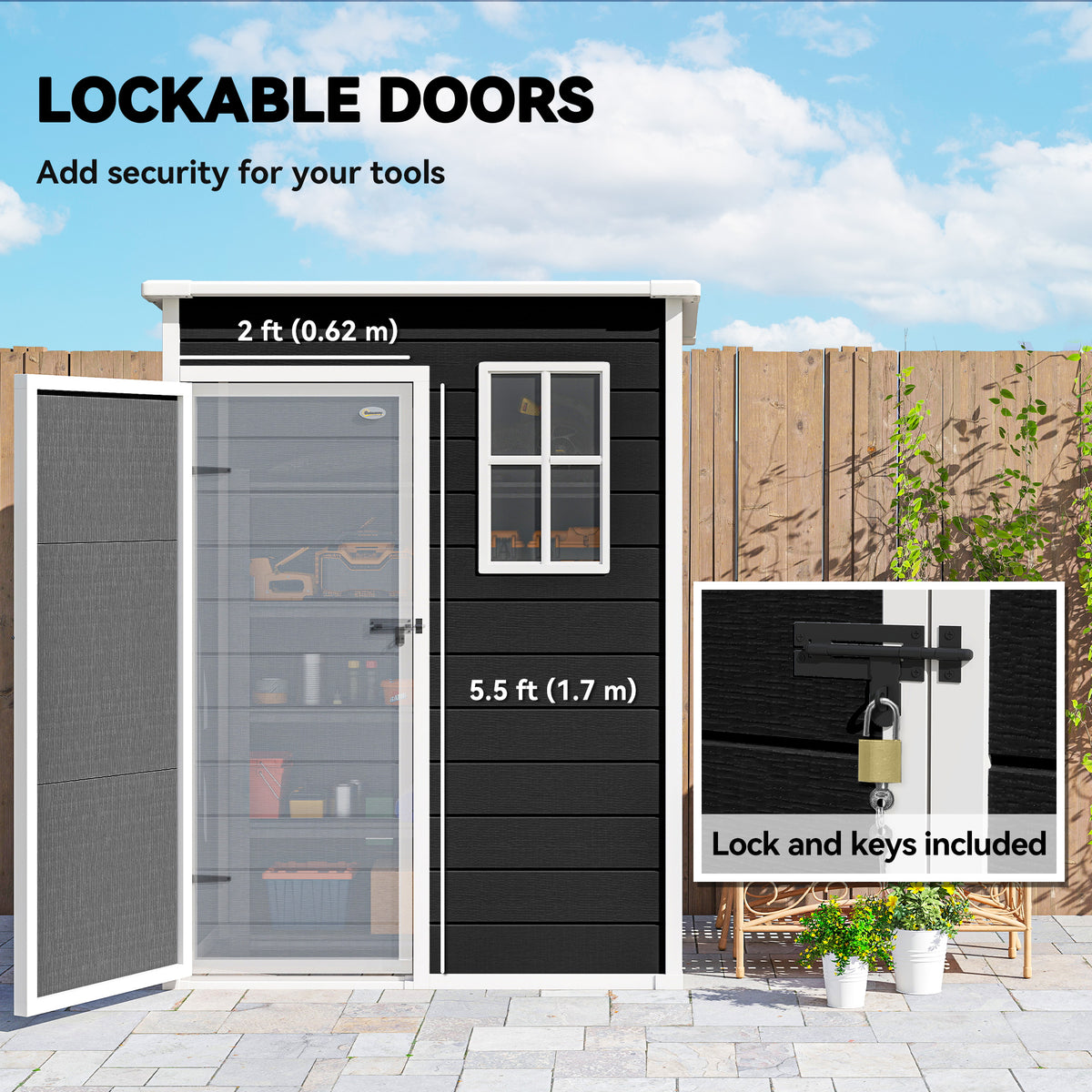 5' x 3' Garden Shed with Floor, Outdoor Storage Shed with Lockable Door, Window and Vent