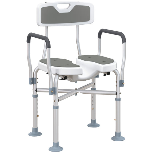 Shower Chair with Hygiene Cut-Out Seat and Reinforced Crossbars, Height Adjustable Padded Bath Chair with Non-slip Feet for Elderly Seniors Disabled Handicap, Tool-Free Assembly