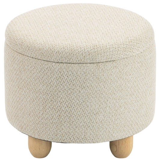 Storage Sitting Bench with Lid, Round Storage Ottoman with Rubberwood Legs