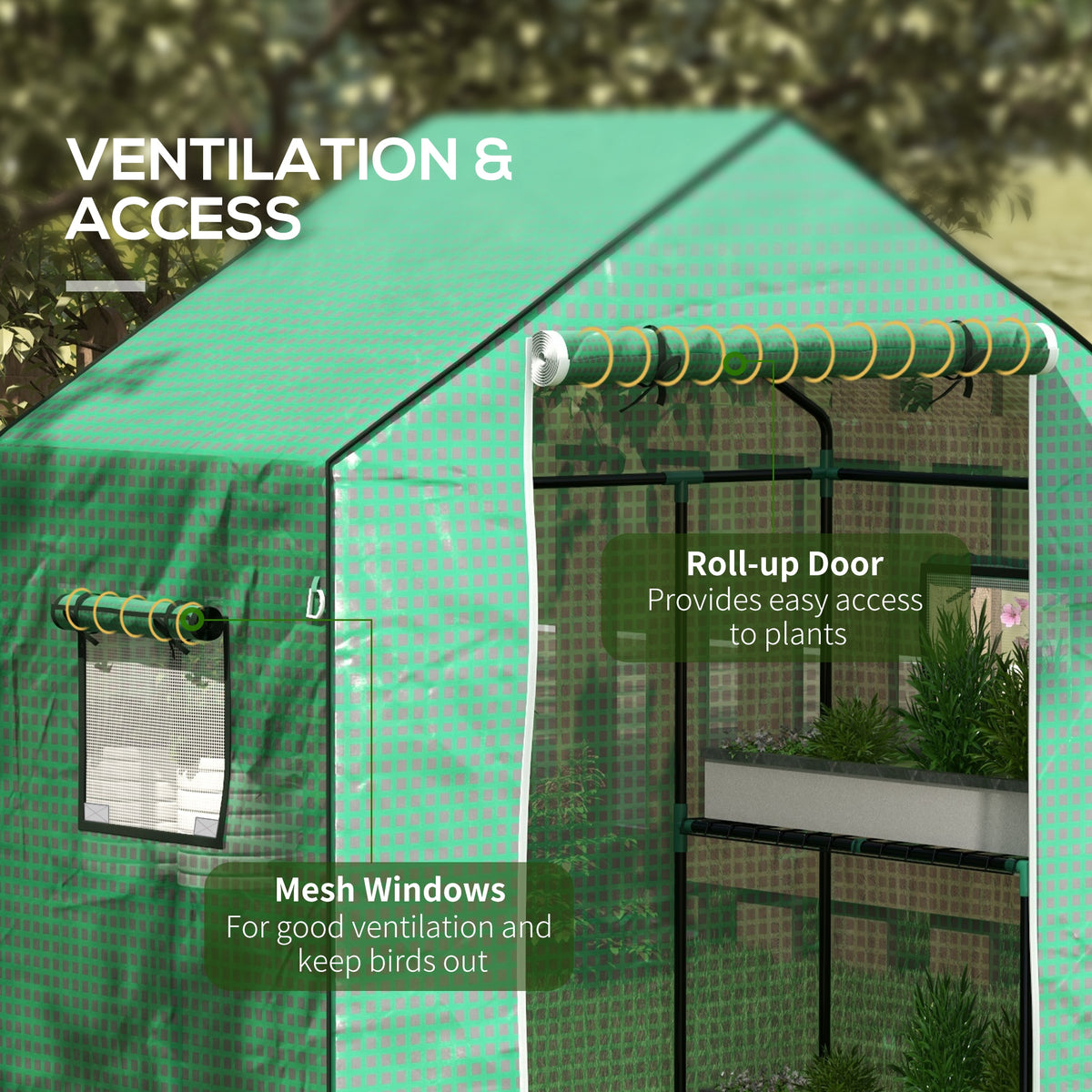 Greenhouse Cover Replacement Walk-in PE Hot House Cover with Roll-up Door and Windows, 140 x 73 x 190cm