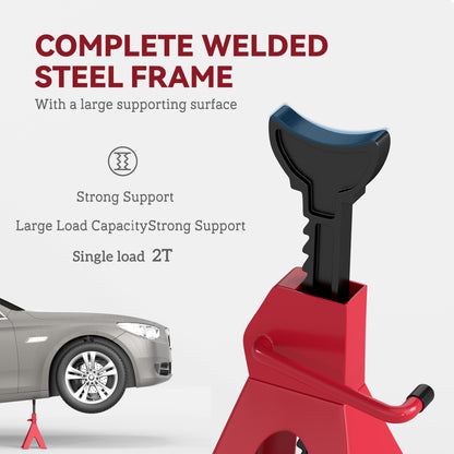 Axle Stands 2 Ton Car Jack Stands Pack of 2, 28-42.5 cm Height Adjustable Support Jack Stand, Heavy Duty Car Lift Tool for Vehicles, Caravans, Workshops, Garages, Red
