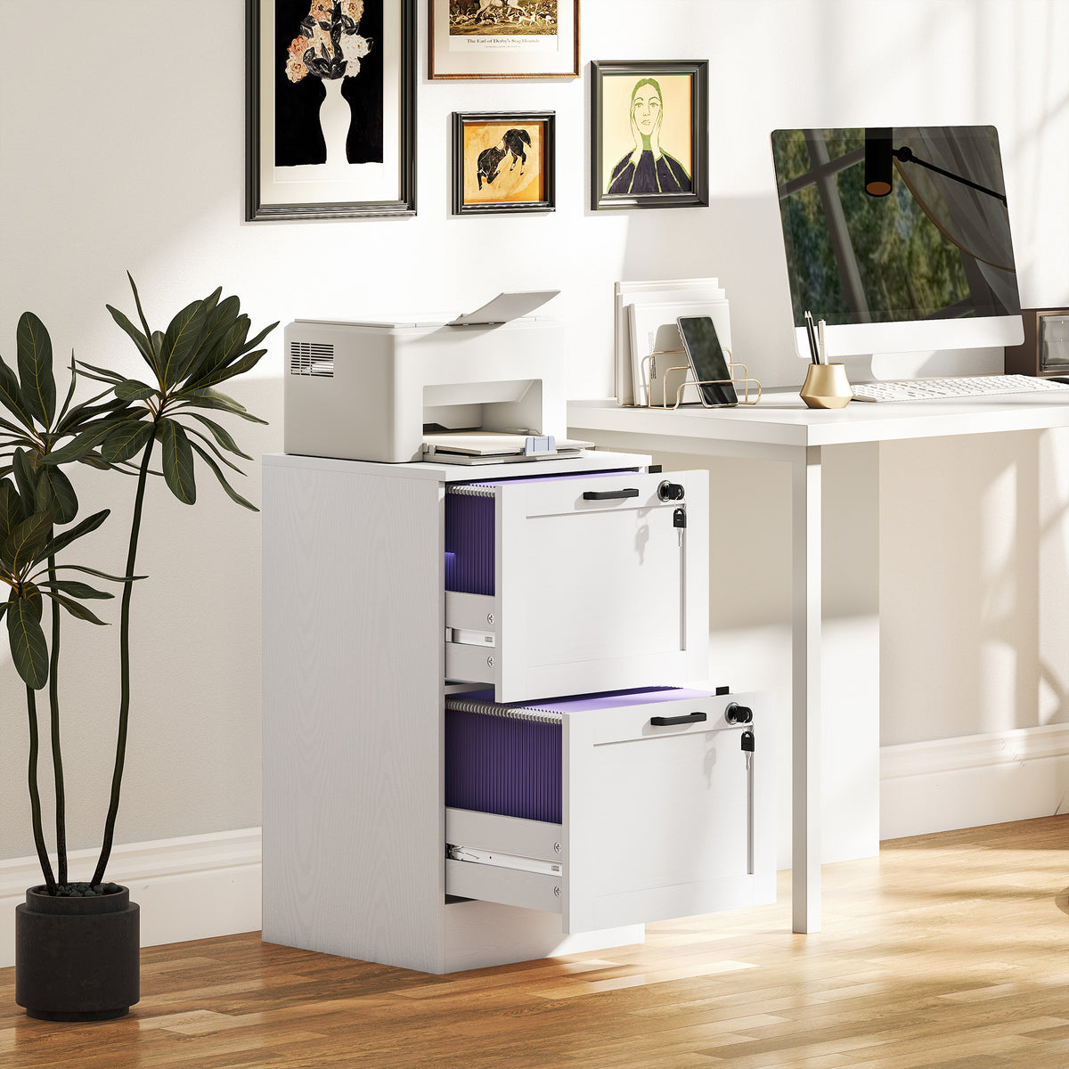 2-Drawer Filing Cabinet with Lock - White