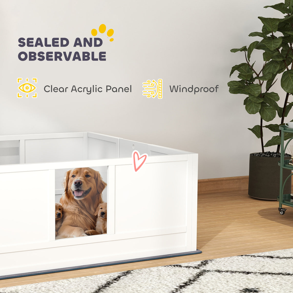 Whelping Box for Dogs with Whelping Pad, Adjustable Entrance, Non-slip Foot Pads, for Large Dogs, 124 x 120cm