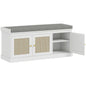 Shoe Storage Bench with Woven Rattan Doors, Seat - White