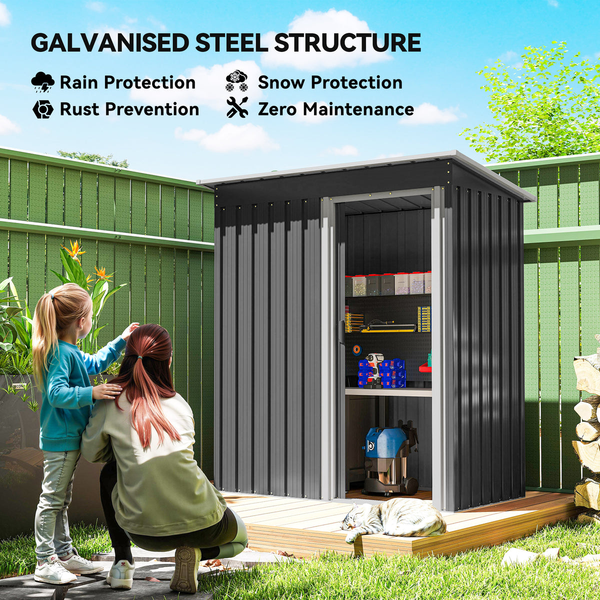 5 x 3ft Garden Storage Shed with Sliding Door and Sloped Roof Outdoor Equipment Tool, Black