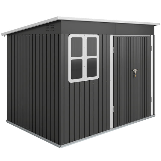 8.5 x 6ft Storage Shed Galvanised Steel Garden Shed, Metal Shed with Foundation Kit, Window, Lockable Wide Doors and Air Vents for Outdoor Patio