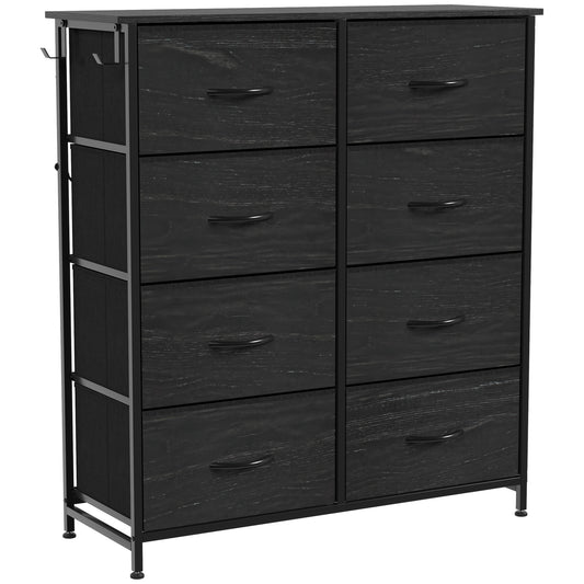 Chest of Drawers, Dresser with 8 Fabric Drawers, Tall Storage Unit with 4 Pockets and 2 Hooks Steel Frame, Black