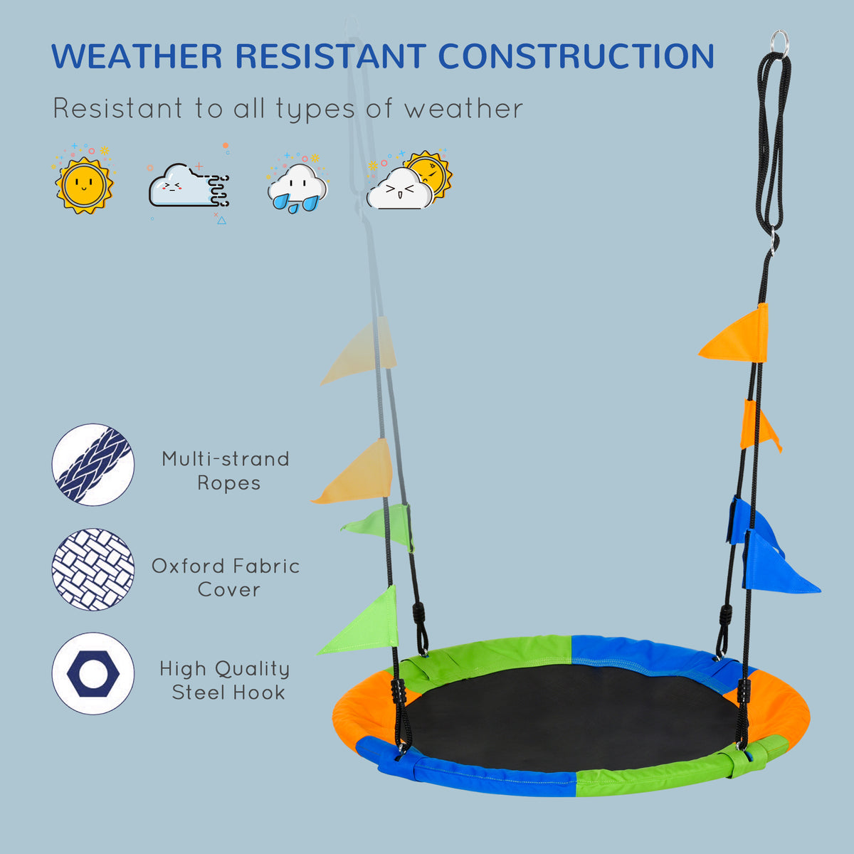 Kid Nest Swing Seat Saucer Tree Swing 40 Inch/100cm Adjustable Rope Outdoor Indoor for Kids Over 3 Years Old Multi-Colour