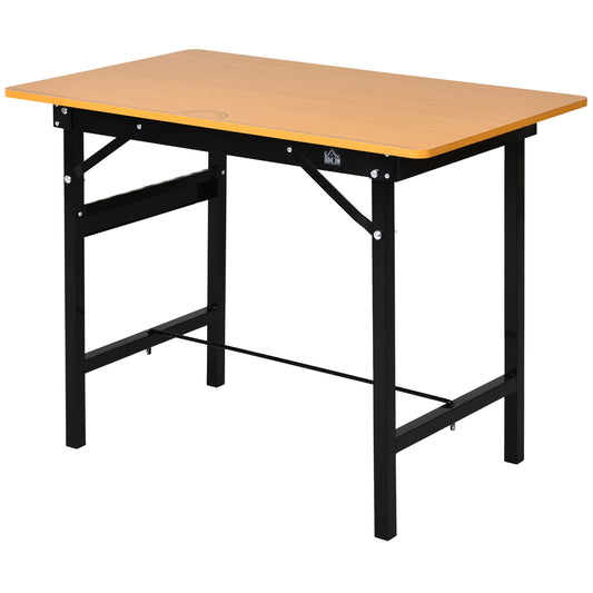 100 cm Foldable Garage Work Bench, Craft Table MDF Workstation, Heavy-duty Steel Frame with Ruler, Protractor