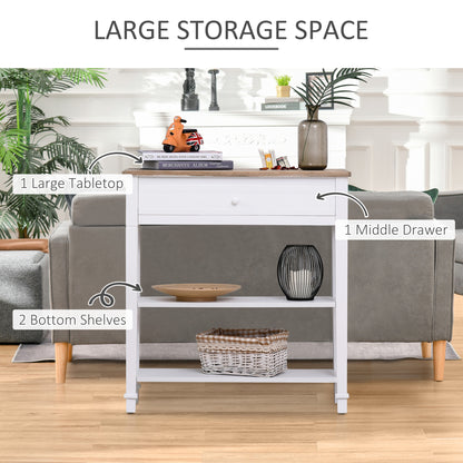 Console Table Hallway Side Desk 1 Drawer 2 Shelves Worktop Handle Retro Style Home Display Storage for Bedroom Livingroom