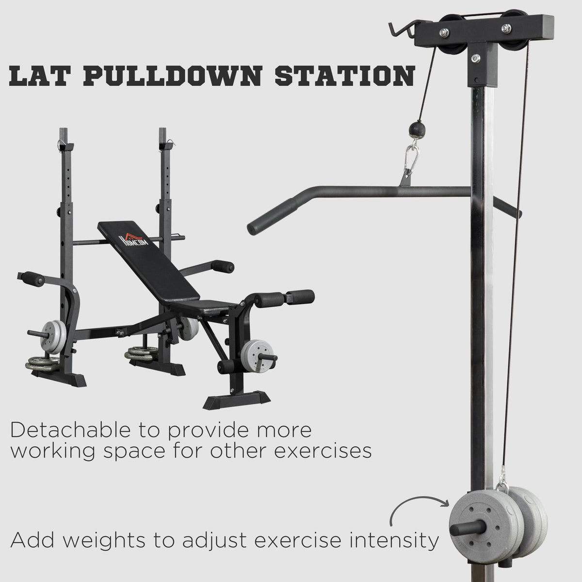 Adjustable Weight Bench with Pulley System, Incline Bench Press Set with Squat Rack, Leg Developer, Butterfly and Weight Storage, for Home Gym Full Body Workout