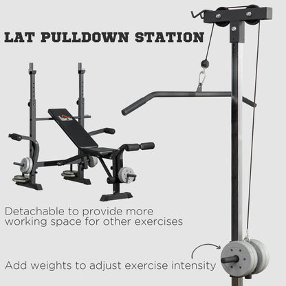 Adjustable Weight Bench with Pulley System, Incline Bench Press Set with Squat Rack, Leg Developer, Butterfly and Weight Storage, for Home Gym Full Body Workout