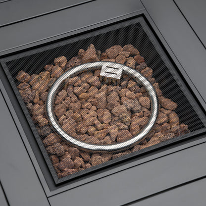 Outdoor PE Rattan Gas Fire Pit Table, Patio Square Propane Heater with Rain Cover, Mesh Lid and Lava Stone, 40, 000 BTU, Mixed Grey